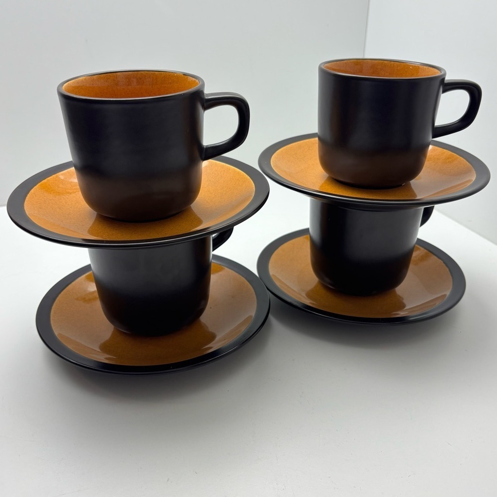 Vintage Mikasa Paprika Terrastone E1258 set of four mugs with saucers - Picture 4 of 14